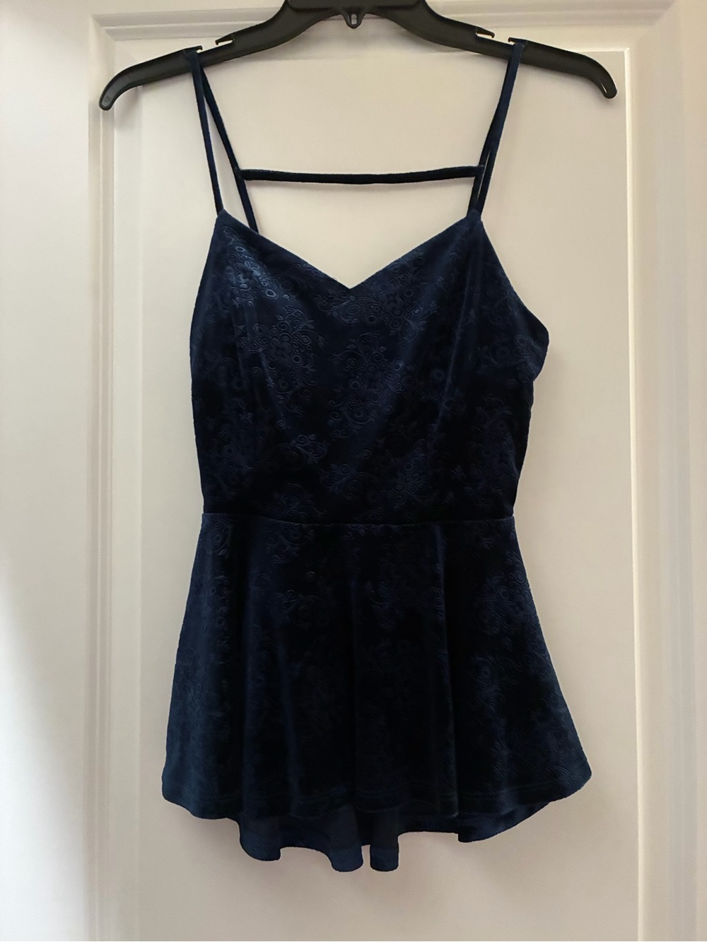 Monteau Navy Velvet Floral Peplum Camisole